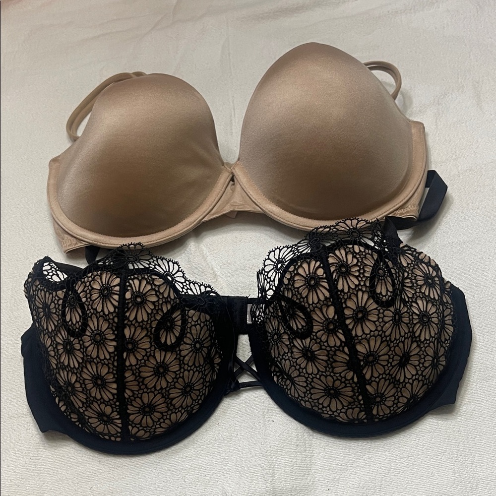 Victoria's Secret Tan and Black Lace Bra Set